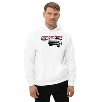 Thumbnail for man modeling cateye duramax hoodie in white