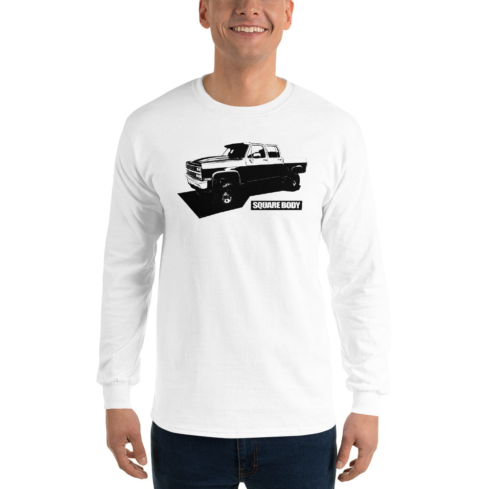 Crew Cab Square Body Truck Long Sleeve Shirt Modeled in white