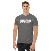 Thumbnail for Diesel Fumes Make Me Horny Truck T-Shirt modeled in grey