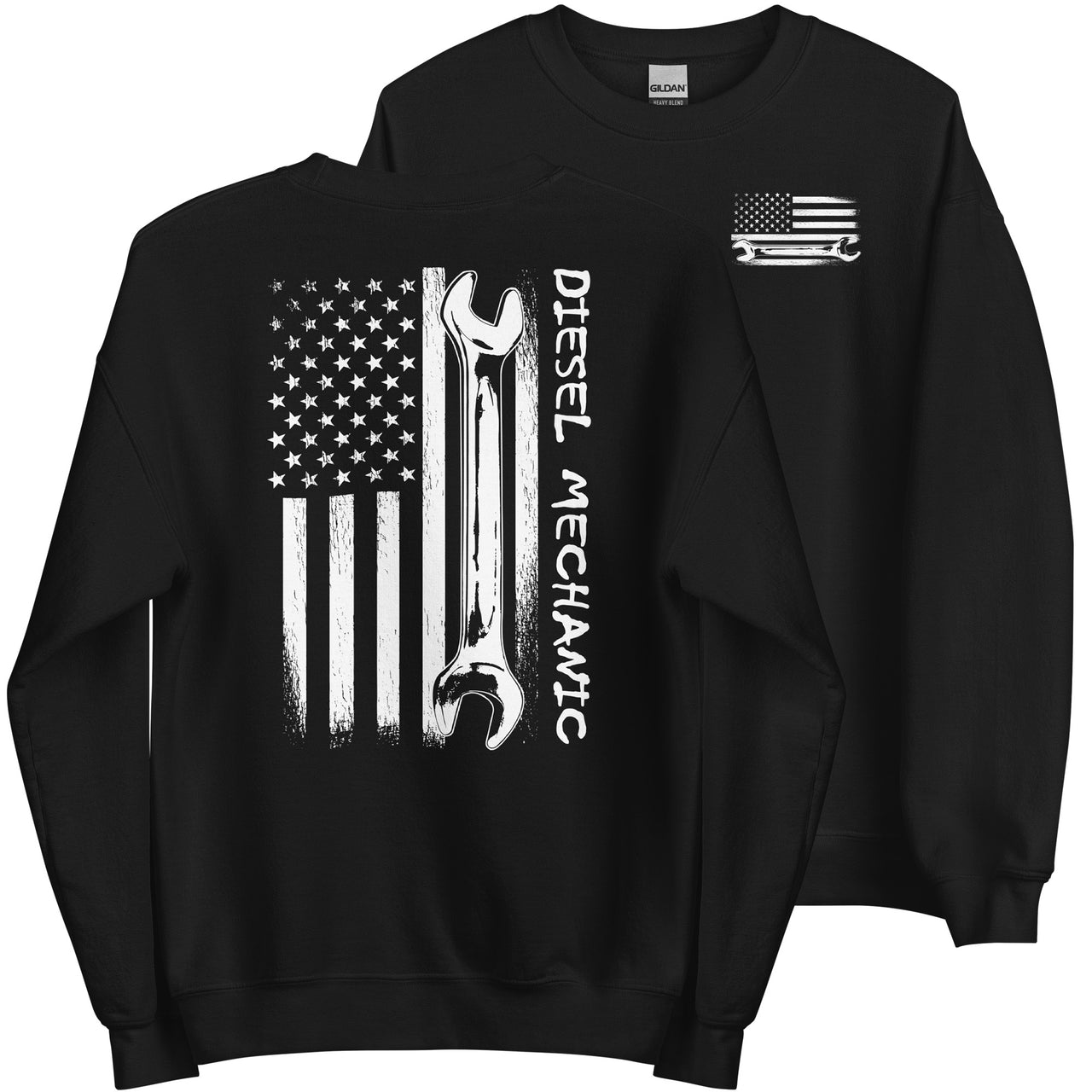 Diesel Mechanic American Flag Crew Neck Sweatshirt in black