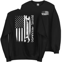 Thumbnail for Diesel Mechanic American Flag Crew Neck Sweatshirt in black