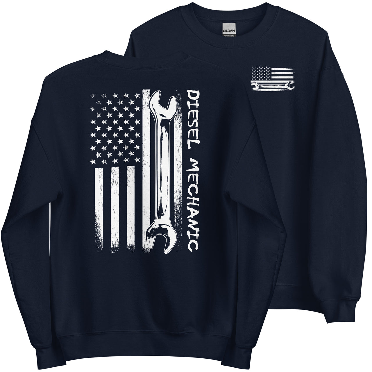 Diesel Mechanic American Flag Crew Neck Sweatshirt in navy