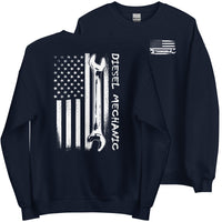 Thumbnail for Diesel Mechanic American Flag Crew Neck Sweatshirt in navy