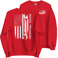 Thumbnail for Diesel Mechanic American Flag Crew Neck Sweatshirt in red