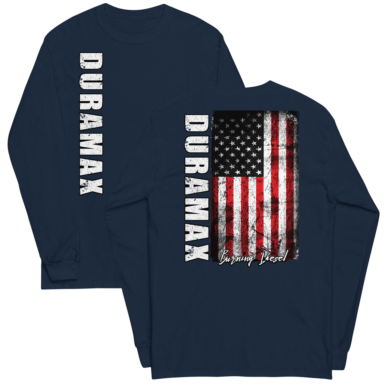 Duramax Shirt With American Flag Design Mens Long Sleeve T-Shirt in navy