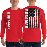 Thumbnail for Duramax Shirt With American Flag Design Mens Long Sleeve T-Shirt modeled in red
