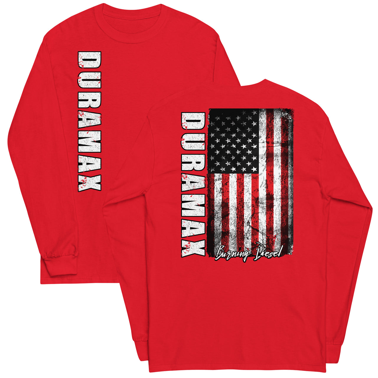 Duramax Shirt With American Flag Design Mens Long Sleeve T-Shirt in red