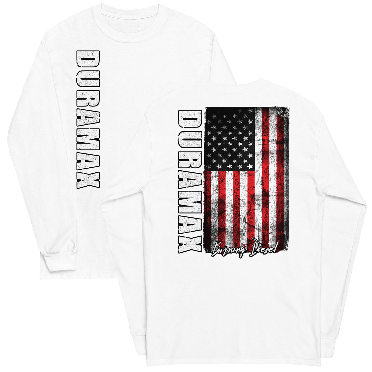 Duramax Shirt With American Flag Design Mens Long Sleeve T-Shirt in white