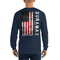 Thumbnail for Duramax American Flag Long Sleeve T-Shirt modeled in navy
