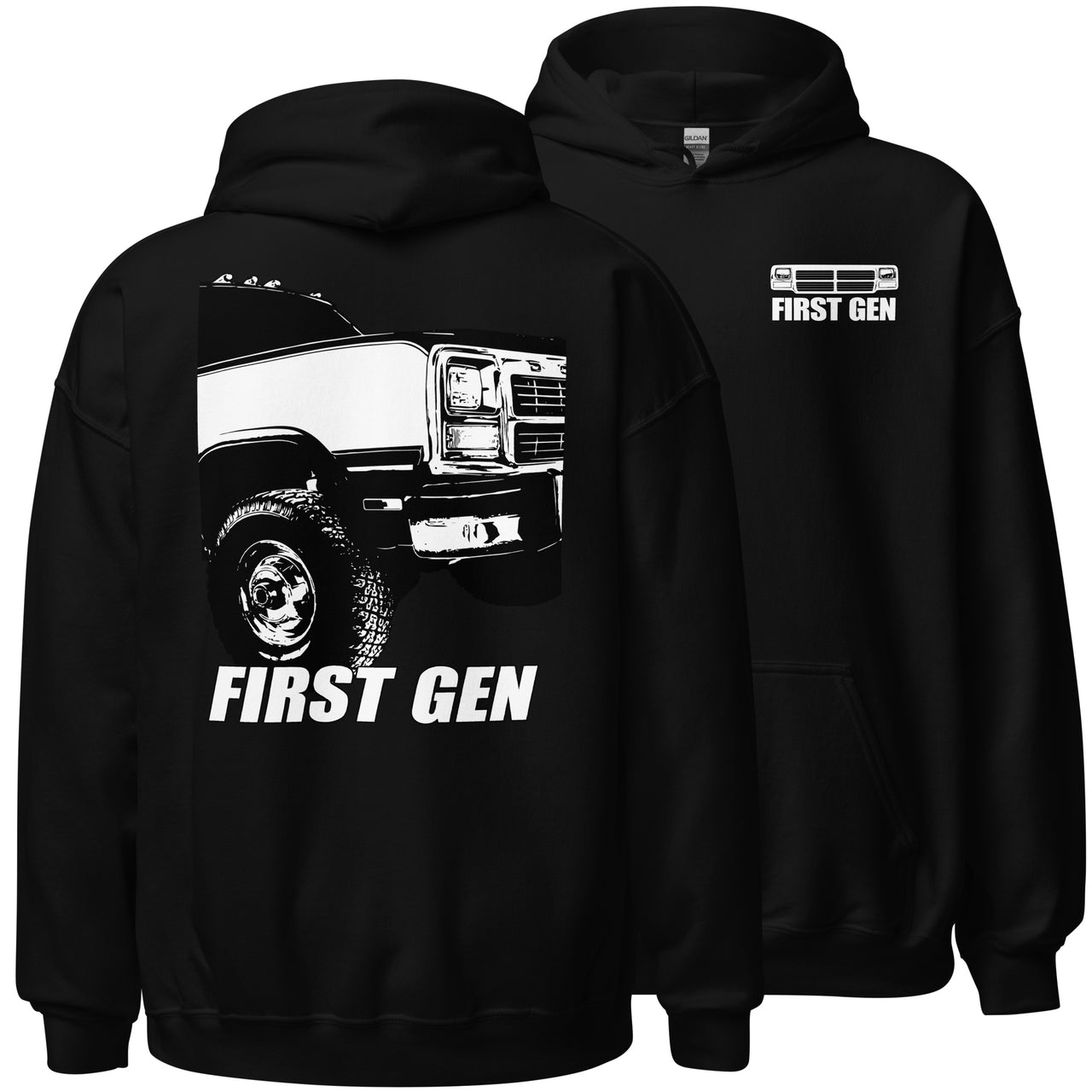 First Gen Truck Hoodie Sweatshirt With Close Up Design in black