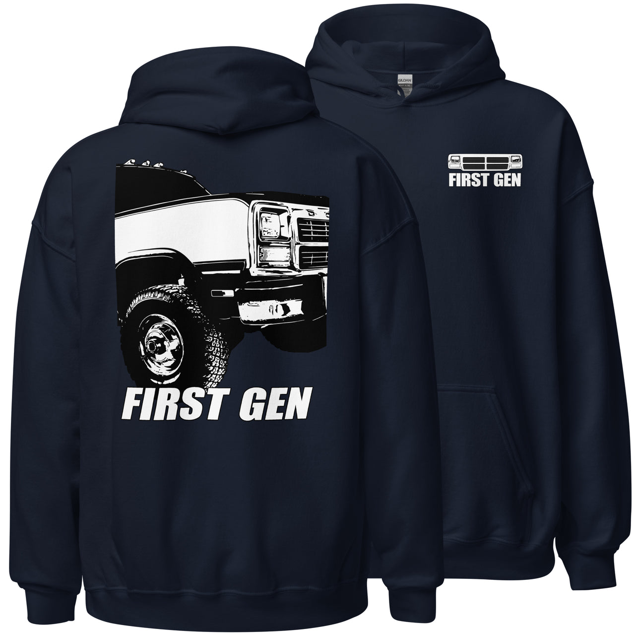 First Gen Truck Hoodie Sweatshirt With Close Up Design in navy