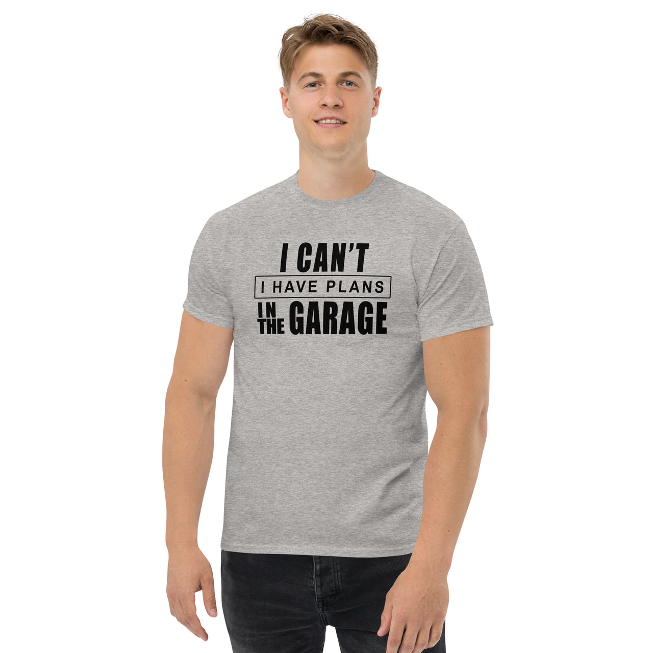 Funny Mechanic T-Shirt Car Enthusiast Gift modeled in sport grey