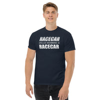 Thumbnail for Funny Racecar Shirt, Car Enthusiast Gift, Drag Racing, or Racecar T-Shirt modeled in navy