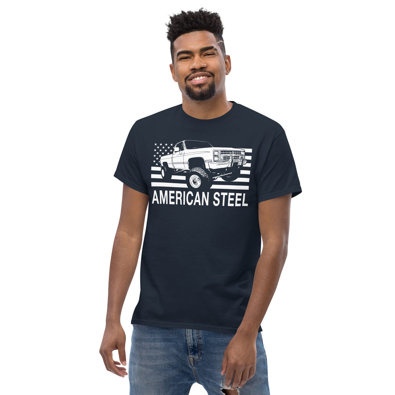 K10 Square Body Truck T-Shirt - modeled in navy