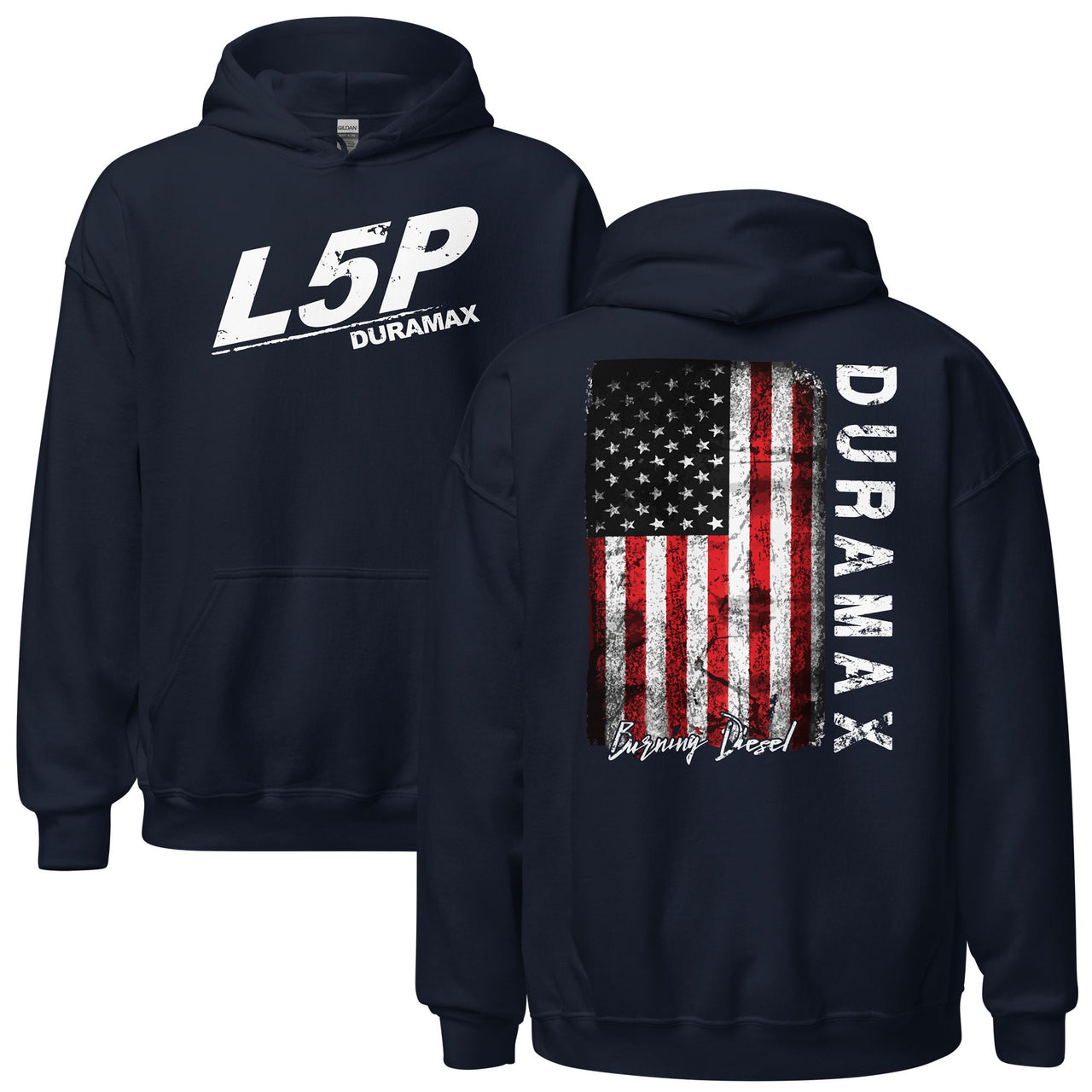 L5p Duramax Hoodie With American Flag Design-In-Navy-From Aggressive Thread
