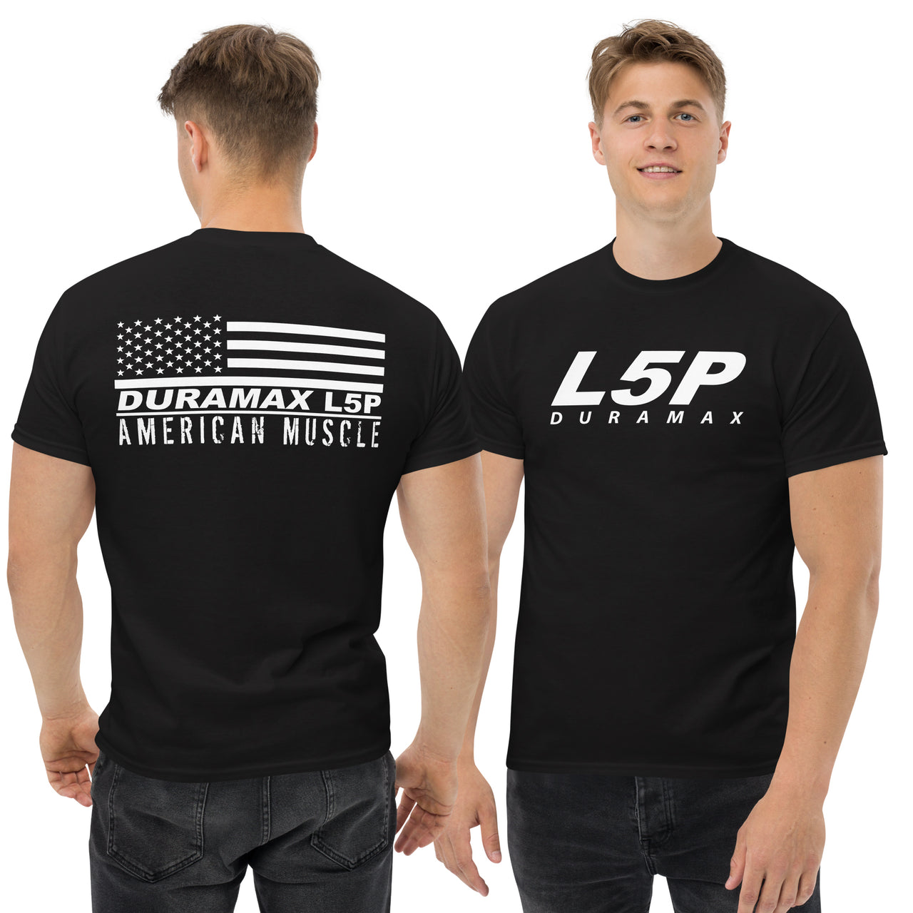 L5P Duramax Shirt Mens Diesel Truck Shirt modeled in black