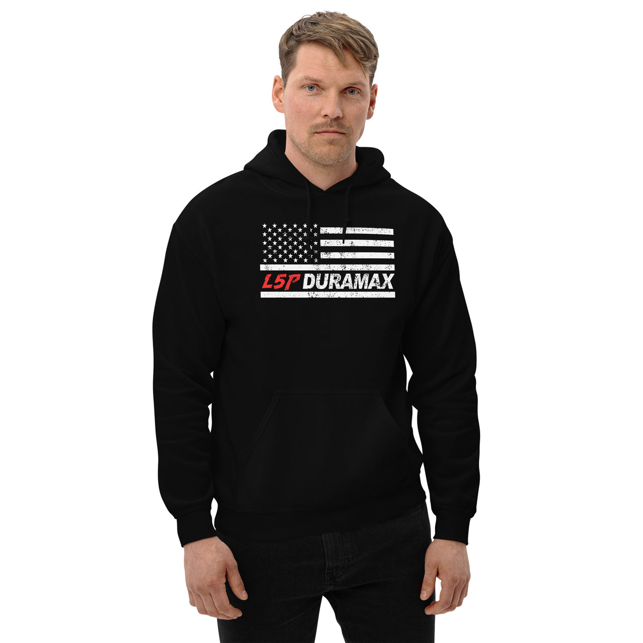 l5p Duramax Hoodie in black modeled 3