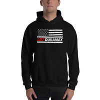 Thumbnail for LB7 American Flag Duramax Hoodie Sweatshirt modeled in black