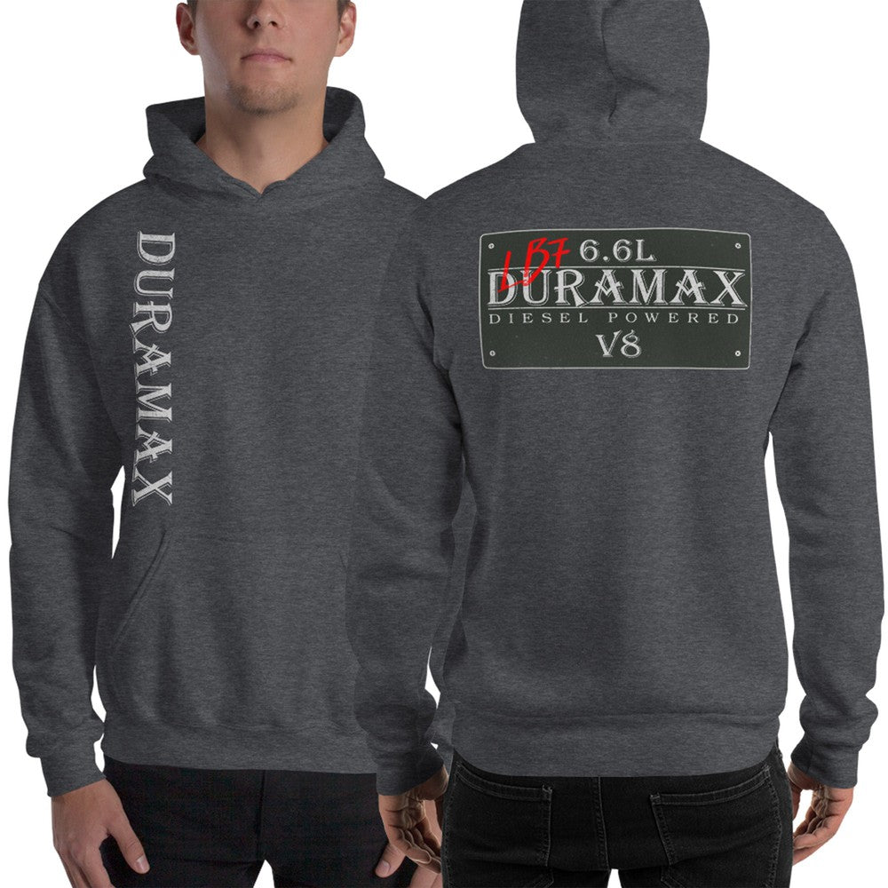 LB7 Duramax Hoodie modeled in grey