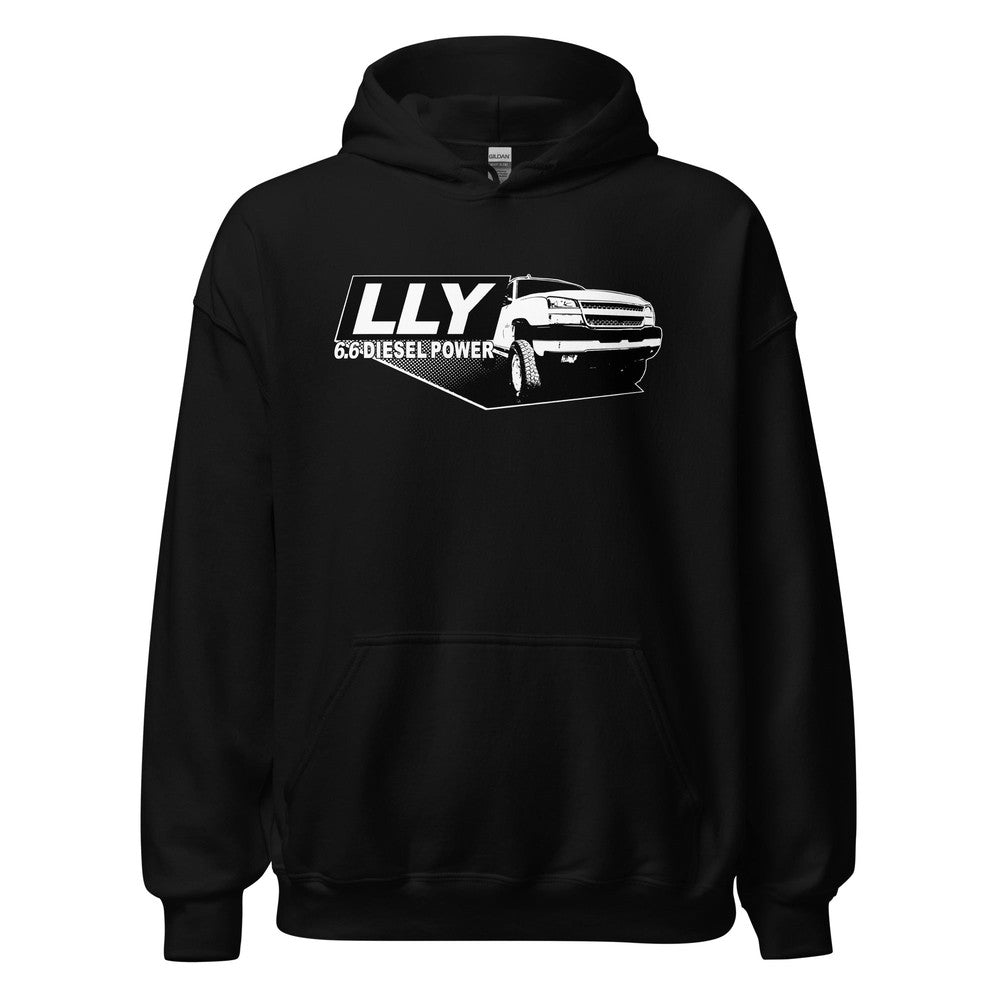 LLY Duramax Hoodie Sweatshirt With Truck-In-Black-From Aggressive Thread