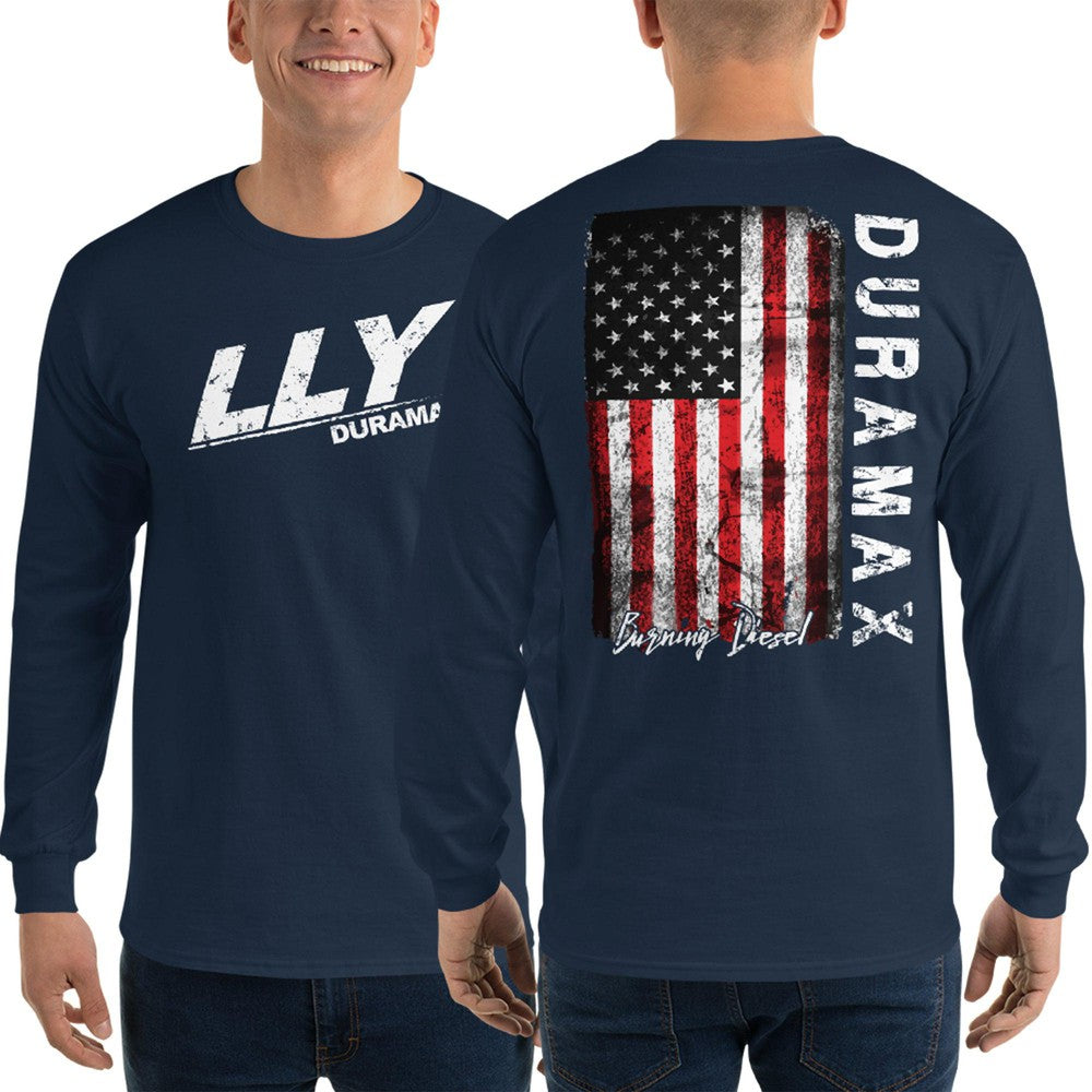 LLY Duramax Long Sleeve T-Shirt modeled in navy