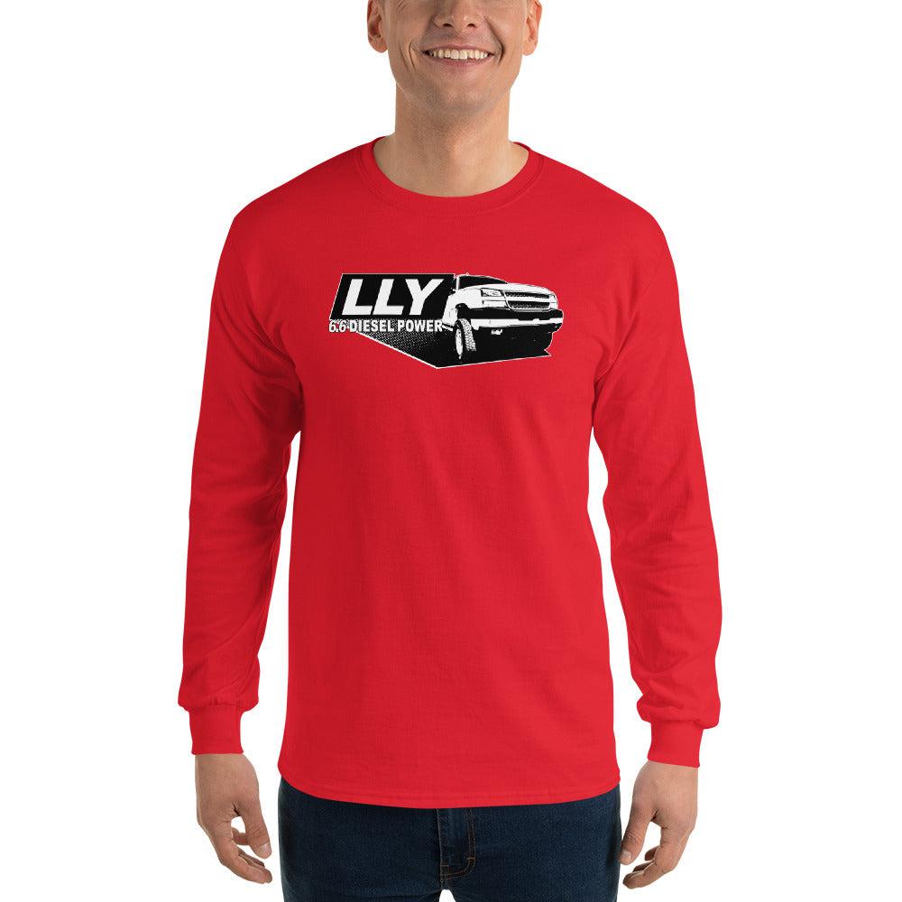 LLY Duramax Long Sleeve T-Shirt modeled in red