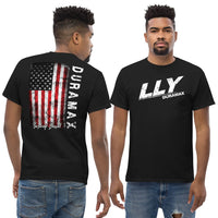 Thumbnail for LLY Duramax T-Shirt With American Flag Design - modeled in color black