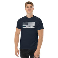 Thumbnail for LLY American Flag Duramax T-Shirt modeled in navy
