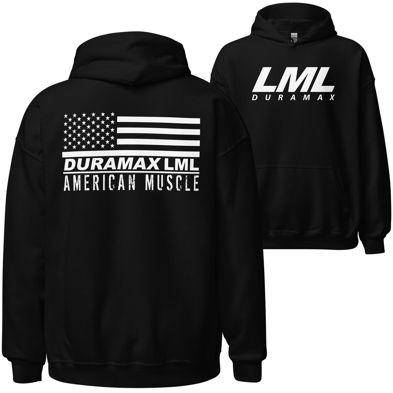LML Duramax Hoodie, Diesel Truck American Flag Sweatshirt-In-Black-From Aggressive Thread