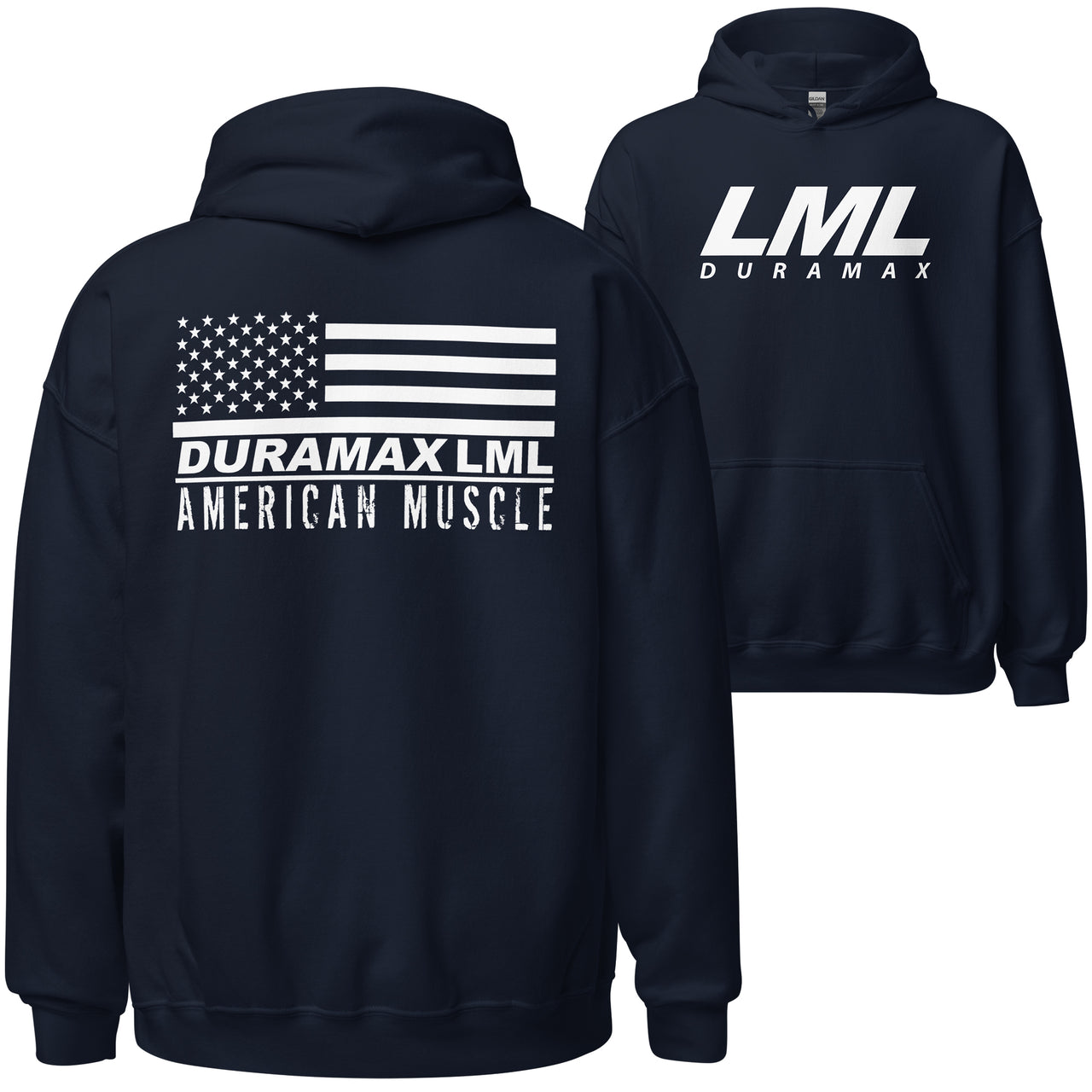 LML Duramax Hoodie, Diesel Truck American Flag Sweatshirt-In-Navy-From Aggressive Thread