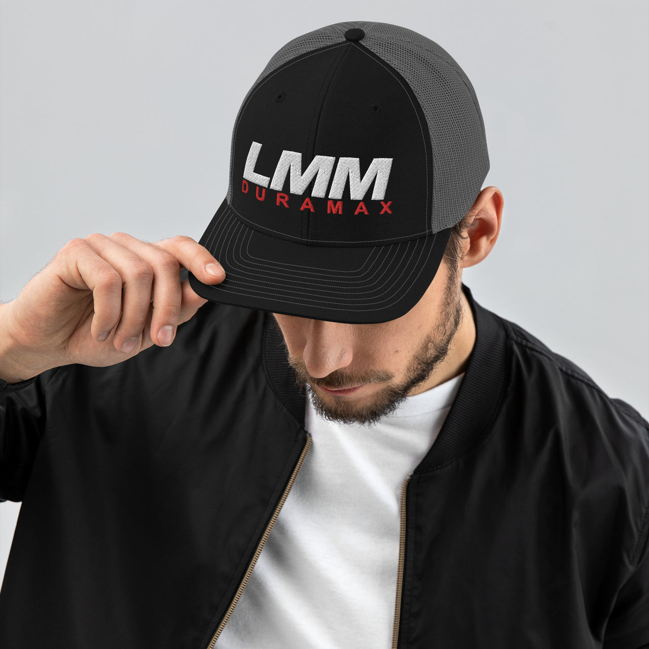 lmm-duramax-trucker-cap-black-charcoal-front