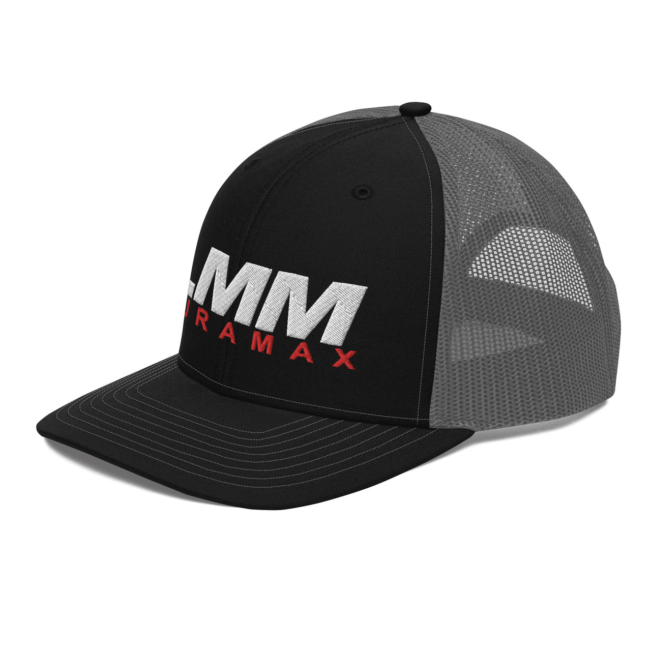 lmm-duramax-trucker-cap-black-charcoal-left-front