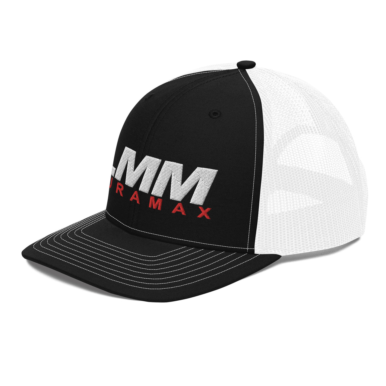 lmm-duramax-trucker-cap-black-white-left-front