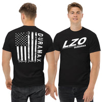 Thumbnail for LZO Duramax T-Shirt With American Flag Design modeled in black