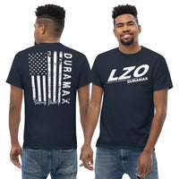 Thumbnail for LZO Duramax T-Shirt With American Flag Design modeled in navy