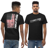 Thumbnail for man modeling 7.3 Powerstroke T-Shirt With American Flag in black