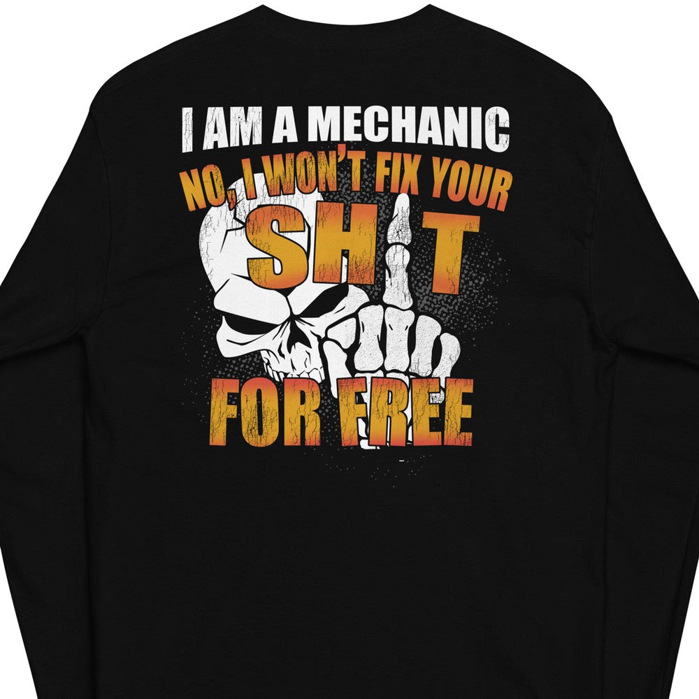 Mechanic Gift Long Sleeve Shirt Back Close-Up In Black