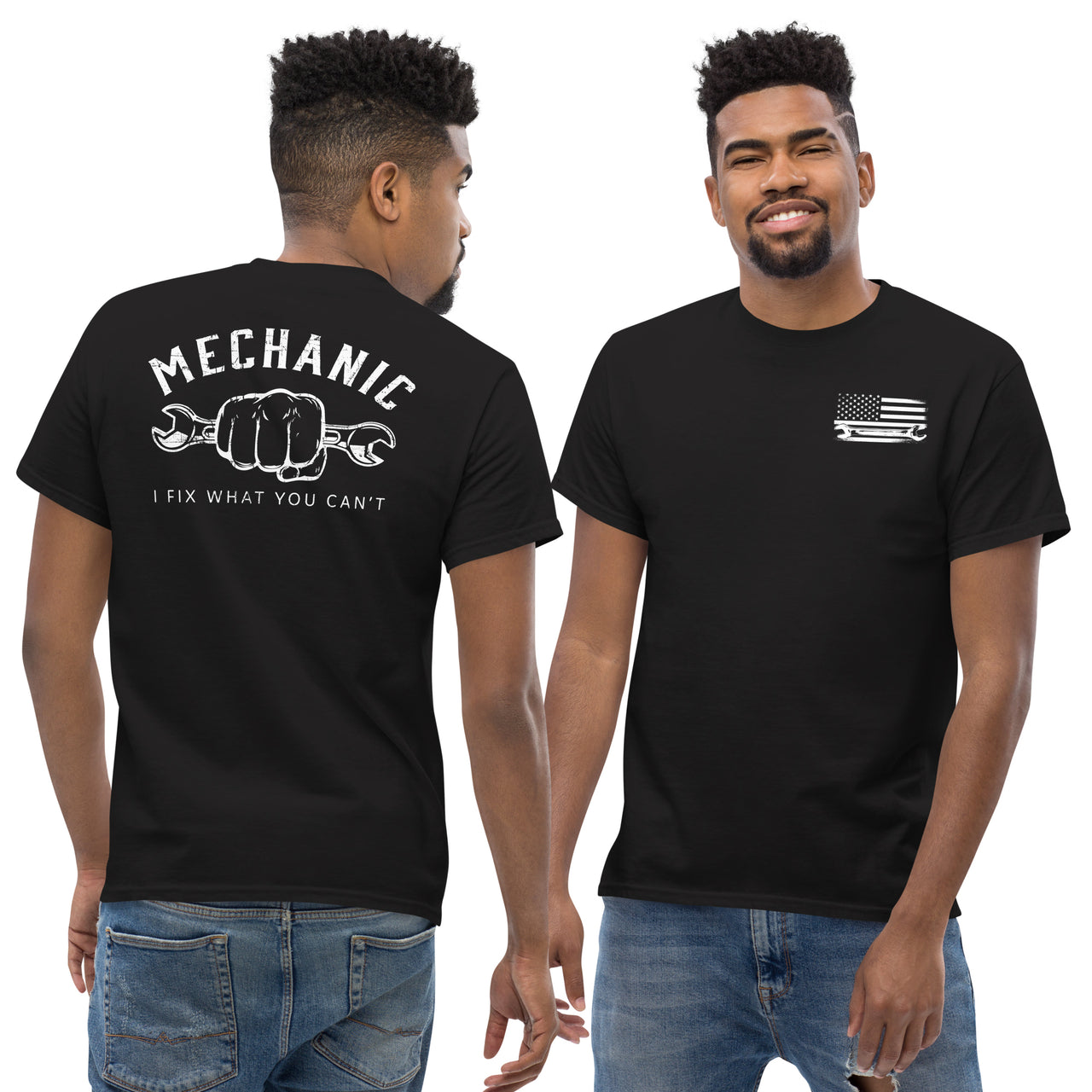 Mechanic T-Shirt - I Fix What You Cant modeled in black