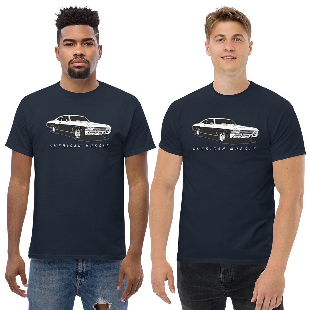 men modeling 1967 Impala T-Shirt in navy