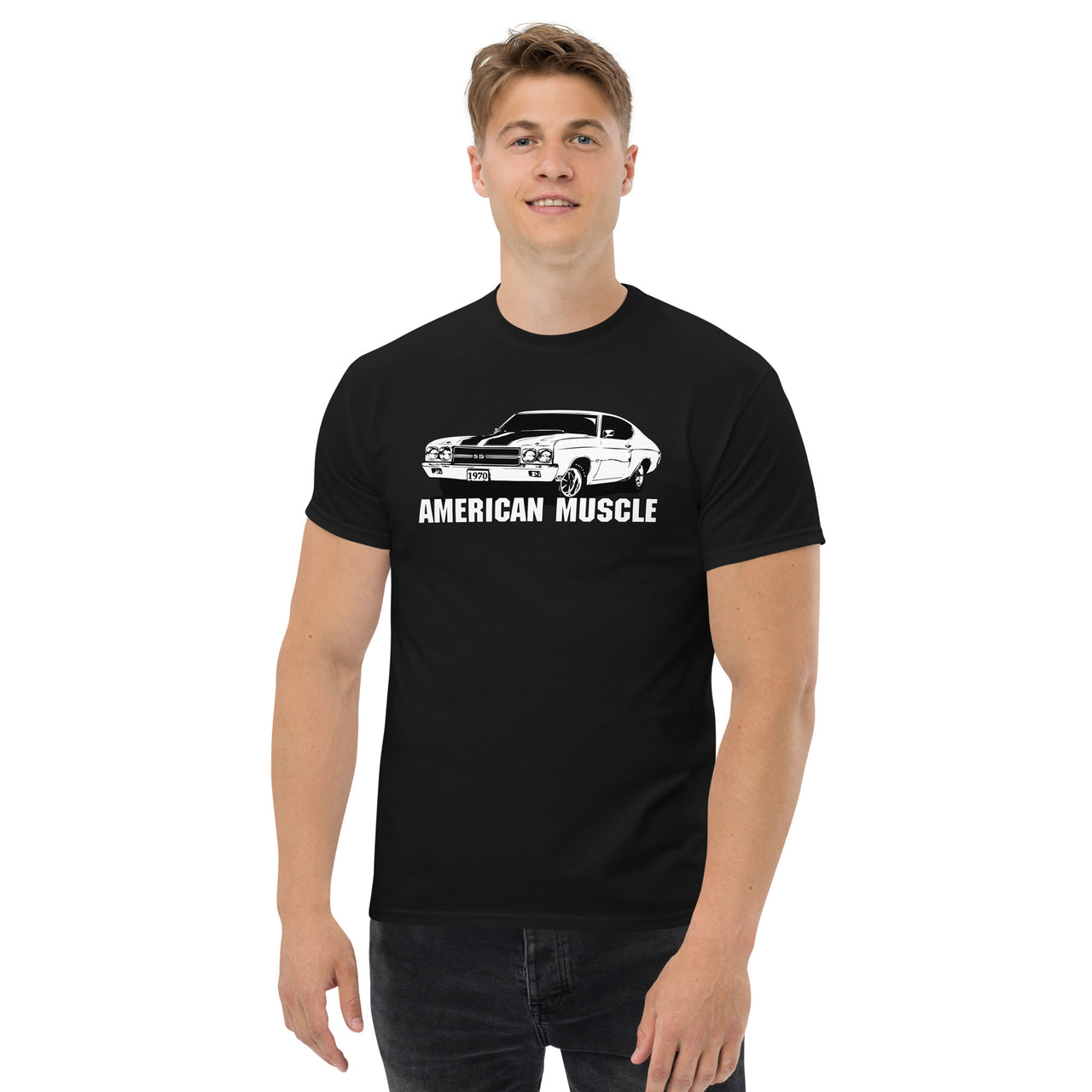 Man modeling a 1970 Chevelle T-Shirt in black