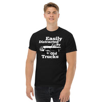Thumbnail for man modeling Square Body Truck T-Shirt - Easily Distracted By Old Trucks