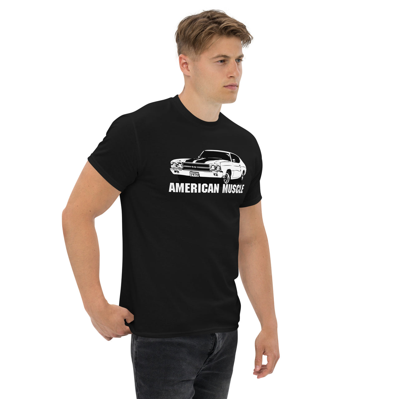 Man modeling a 1970 Chevelle T-Shirt in black