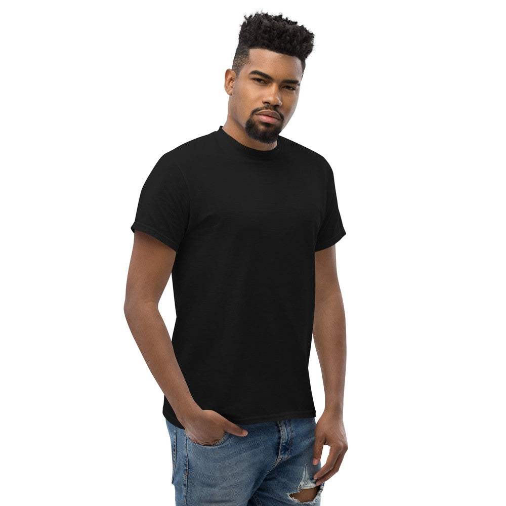 black T-shirt modeled - front view