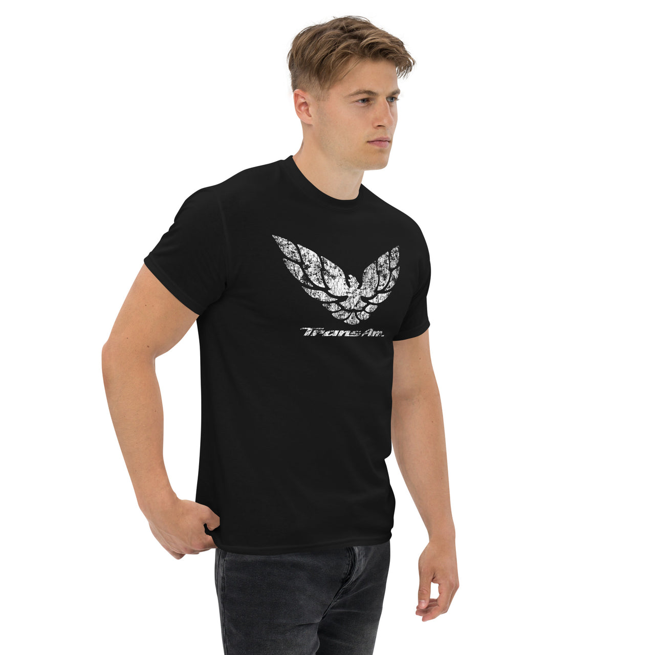 90s Trans Am Firebird Logo T-Shirt modeled in black