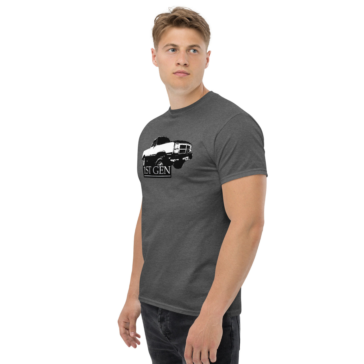 First Gen Dodge Ram T-Shirt modeled in grey