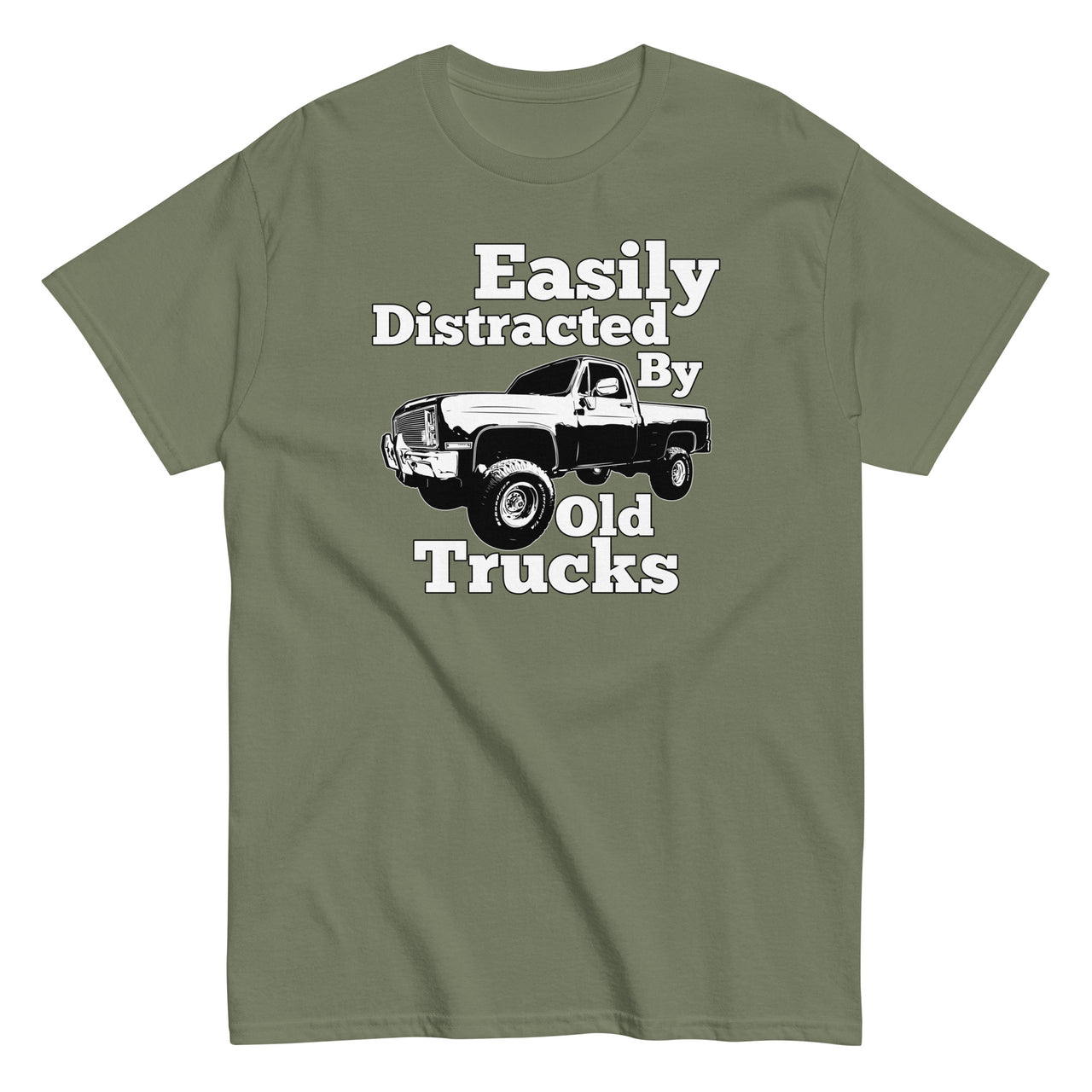 military green Square Body Truck T-Shirt - Easily Distracted By Old Trucks