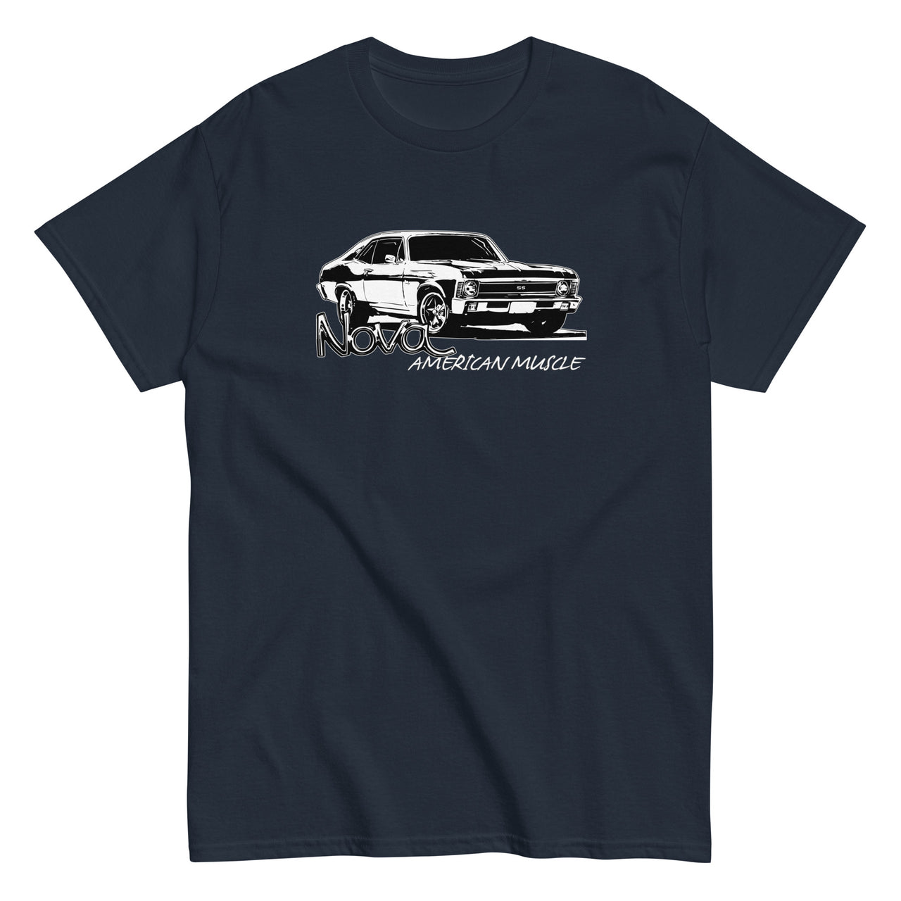 Nova T-Shirt American Muscle Car Tee-In-Navy-From Aggressive Thread