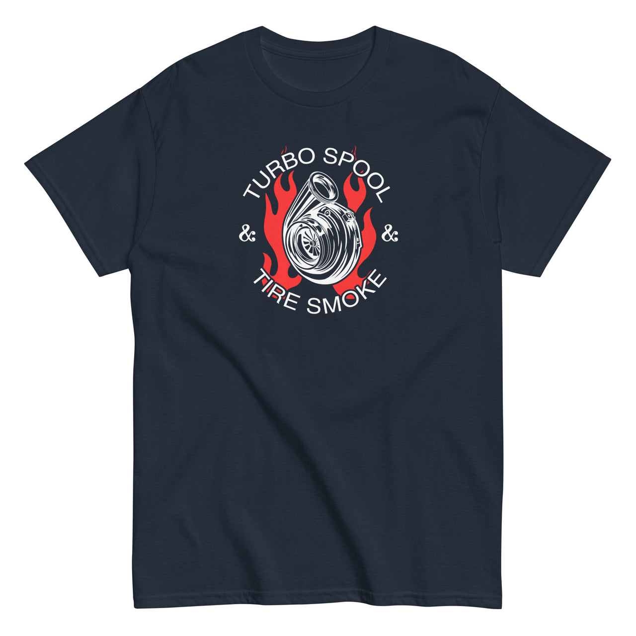 Turbo Spool And Tire Smoke T-Shirt-In-Navy-From Aggressive Thread