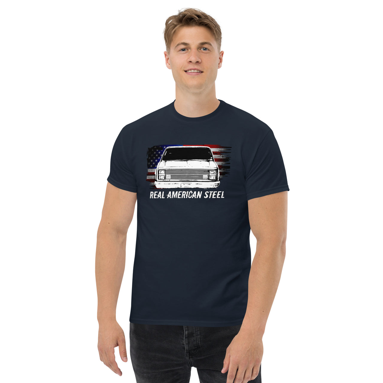 C10 Square Body T-Shirt modeled in navy