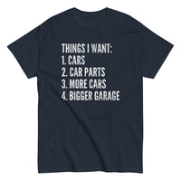 Thumbnail for Funny Car Enthusiast T-Shirt Things I Want in navy